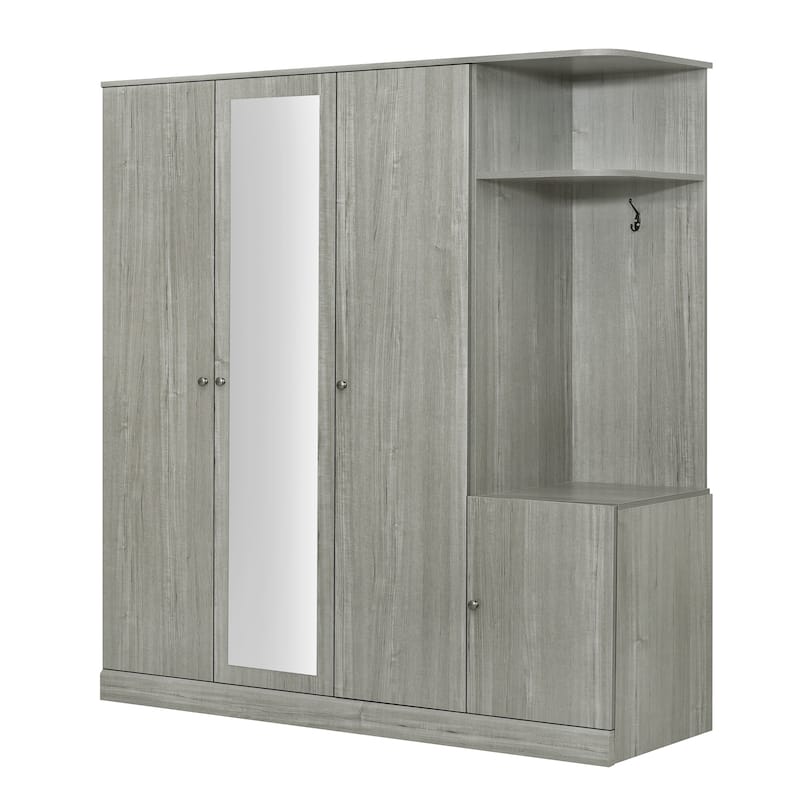 4-Door Wardrobe with Full-Length Mirror - Storage Closet with Hanging Rods, Shelves & Drawers for Bedroom Organization