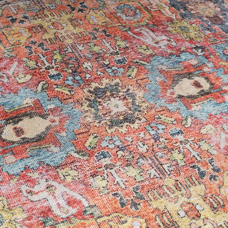 World Rug Gallery Transitional Distressed Machine Washable Non Slip Area Rug