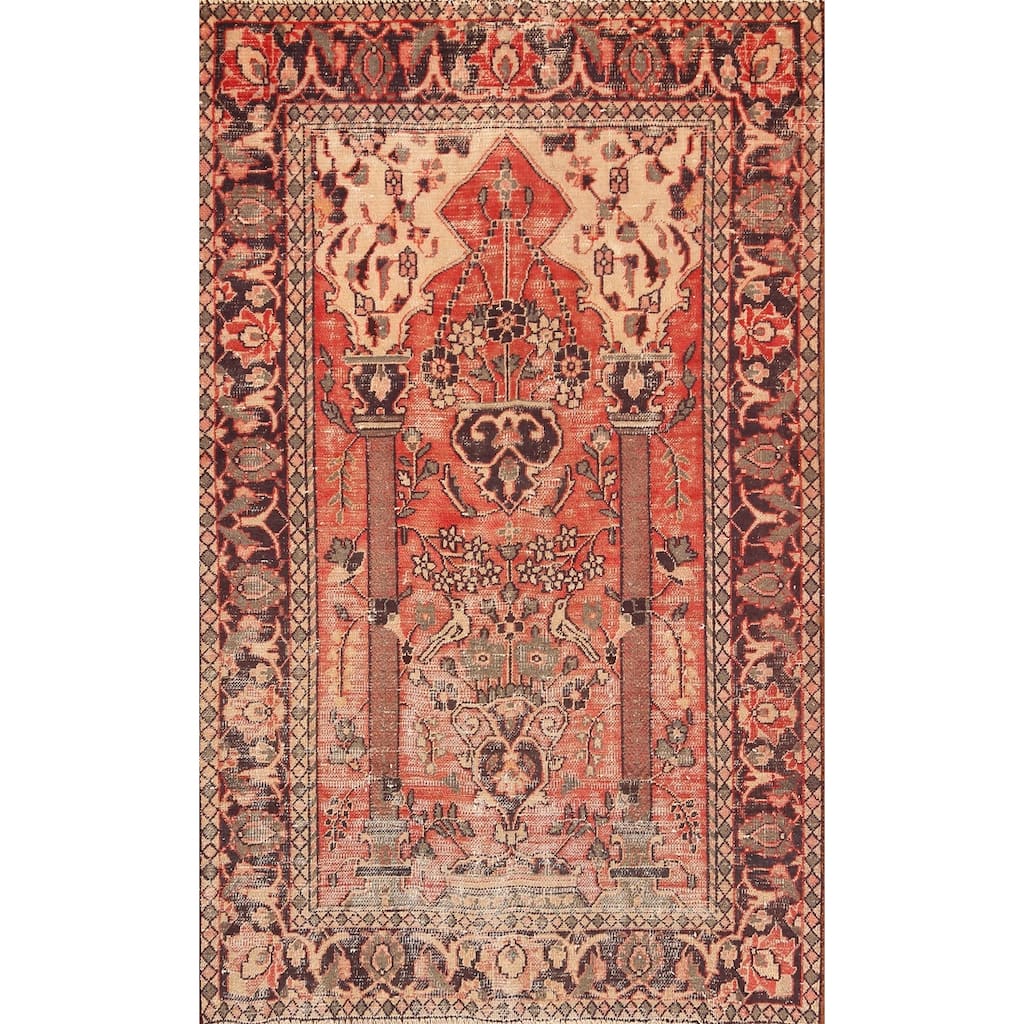 Hand Knotted Oriental 100% Wool Carpet Traditional Geometric Oranges & Rust Kashan Area Rug - 6' 4'' X 3' 11''