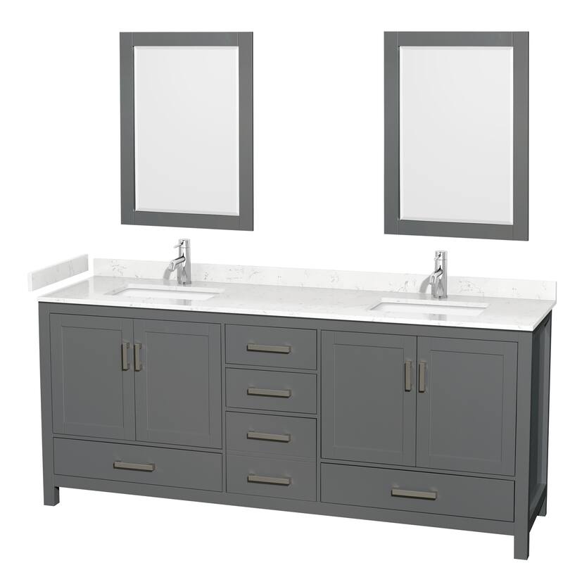 Sheffield Double Bathroom Vanity Set, Cultured Top, 24-Inch Mirrors