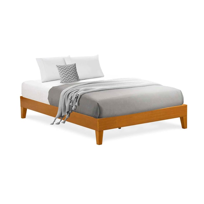 Queen Platform Bed Frame - Solid Wood Legs, Oak Finish - Modern Bedroom Furniture
