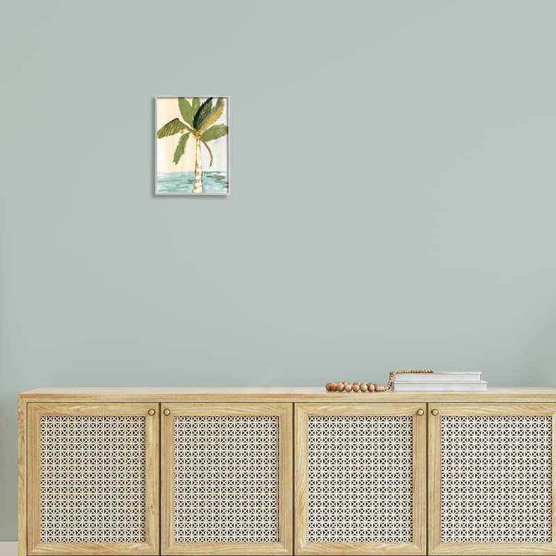 Stupell Green Palm Tree Leaves Coconuts Oceanfront Beach Framed Wall Art