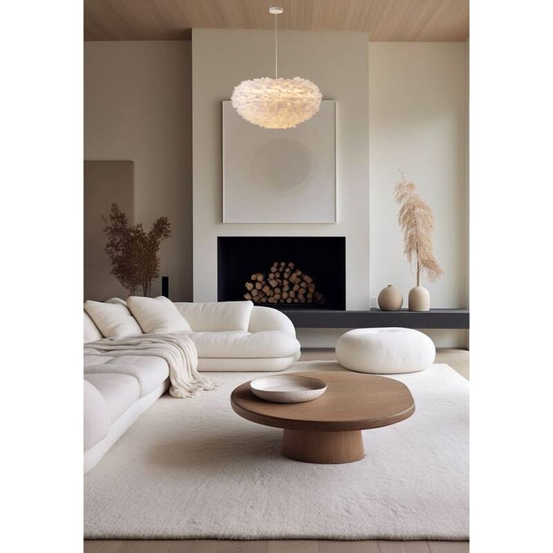 White Iron Ceiling Fixture With White Goose Feather