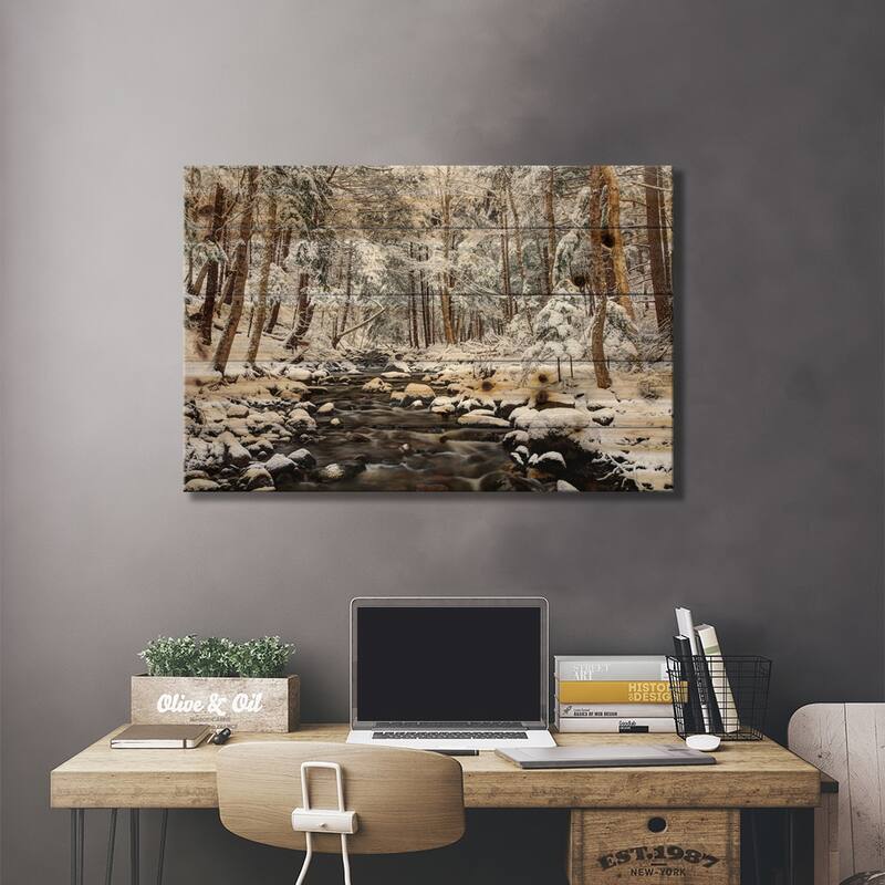 Stream In Winter, Nova Scotia, Canada - Horizontal Print On Wood by Scott Leslie - Multi-Color