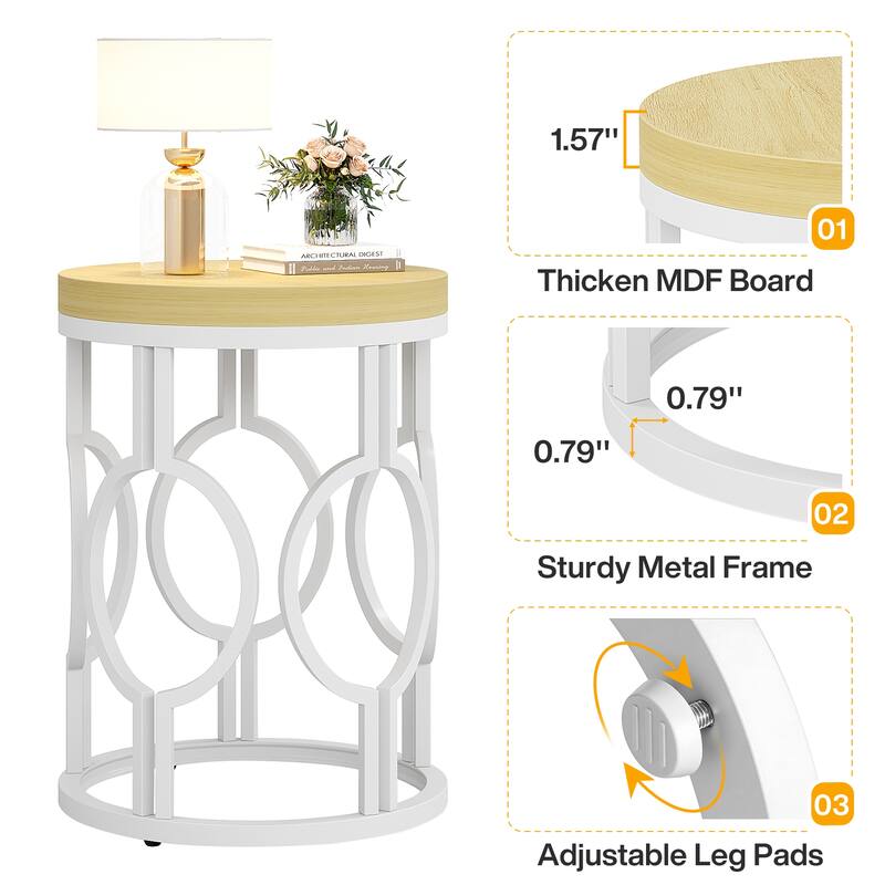 Wood Round End Side Table for Living Room Bedroom