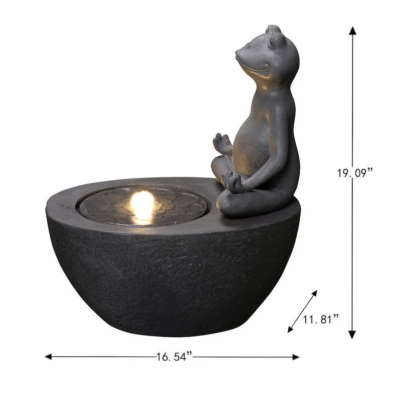 LED Lighted Meditating Frog Outdoor Garden Water Fountain - 19.25"