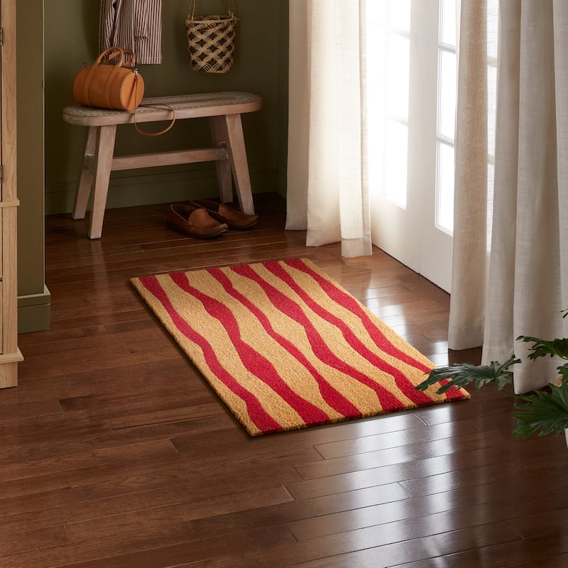 TOWN & COUNTRY TERRA Ravine Abstract Mountain Outdoor Door Mat, Natural Coir Mat