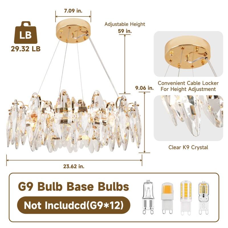 23.6 in. Crystal Raindrop Chandelier, 12-Light Luxury K9 Crystal Pendant light for Dining Room, Kitchen island