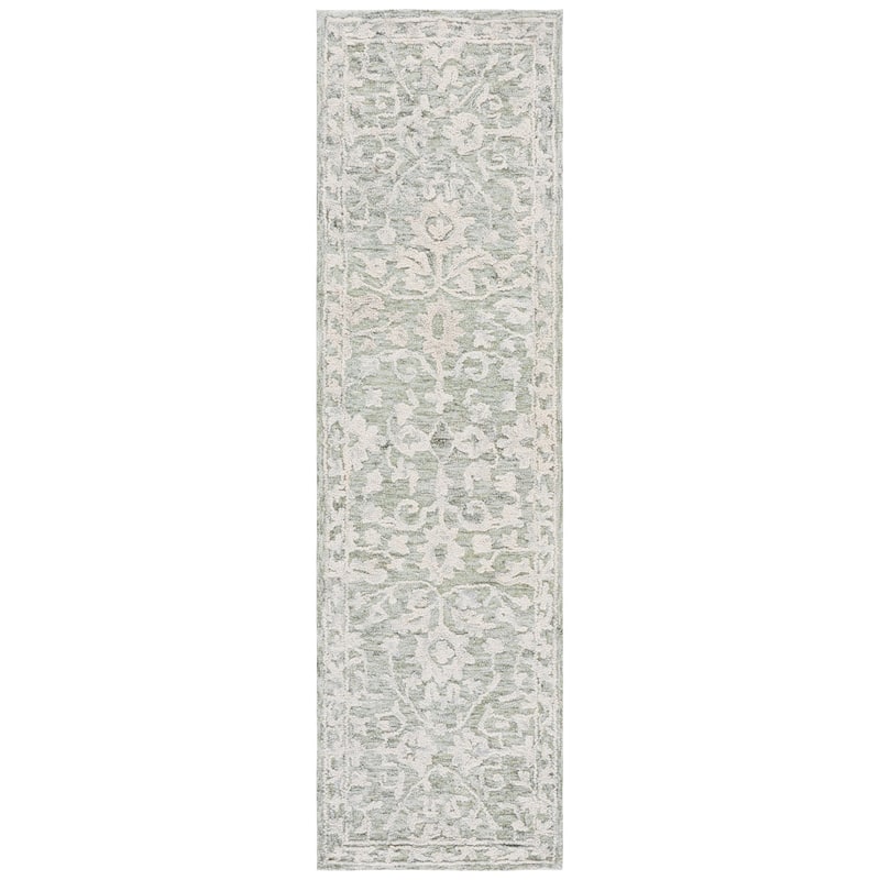 SAFAVIEH Handmade Marquee Maliqe Modern Wool Rug - 2'3" x 8' Runner - Sage/Grey