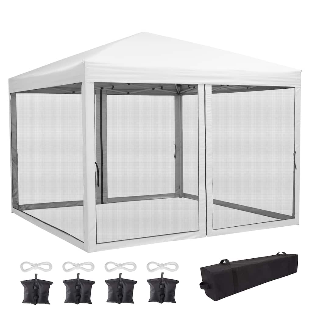 10x10 FT Pop Up Canopy Tent with Mosquito Netting, Adjustable Height, Portable Sun Shelter with Wheeled Bag