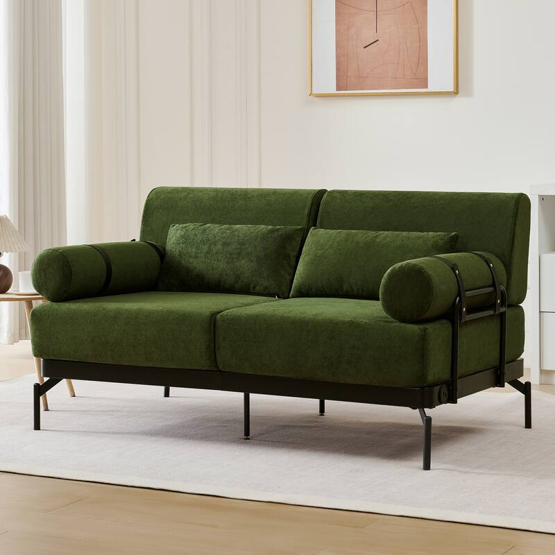 Modern Loveseat Sofa 59" Sofa Couch 2-Seater Sofa With Flexible Usb Ports , Unique Cylindrical Armrests