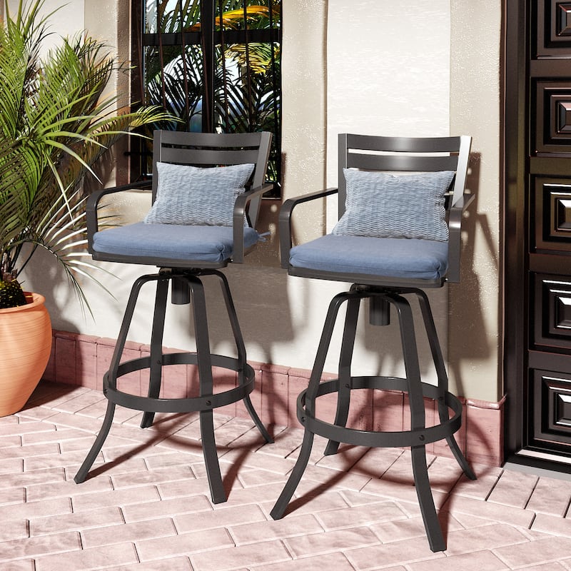 Pellebant Outdoor Patio Swivel Aluminum Bar Stools with Sunbrella Cushion - 18.51 in L x 18.51 in W x 45.28 in H
