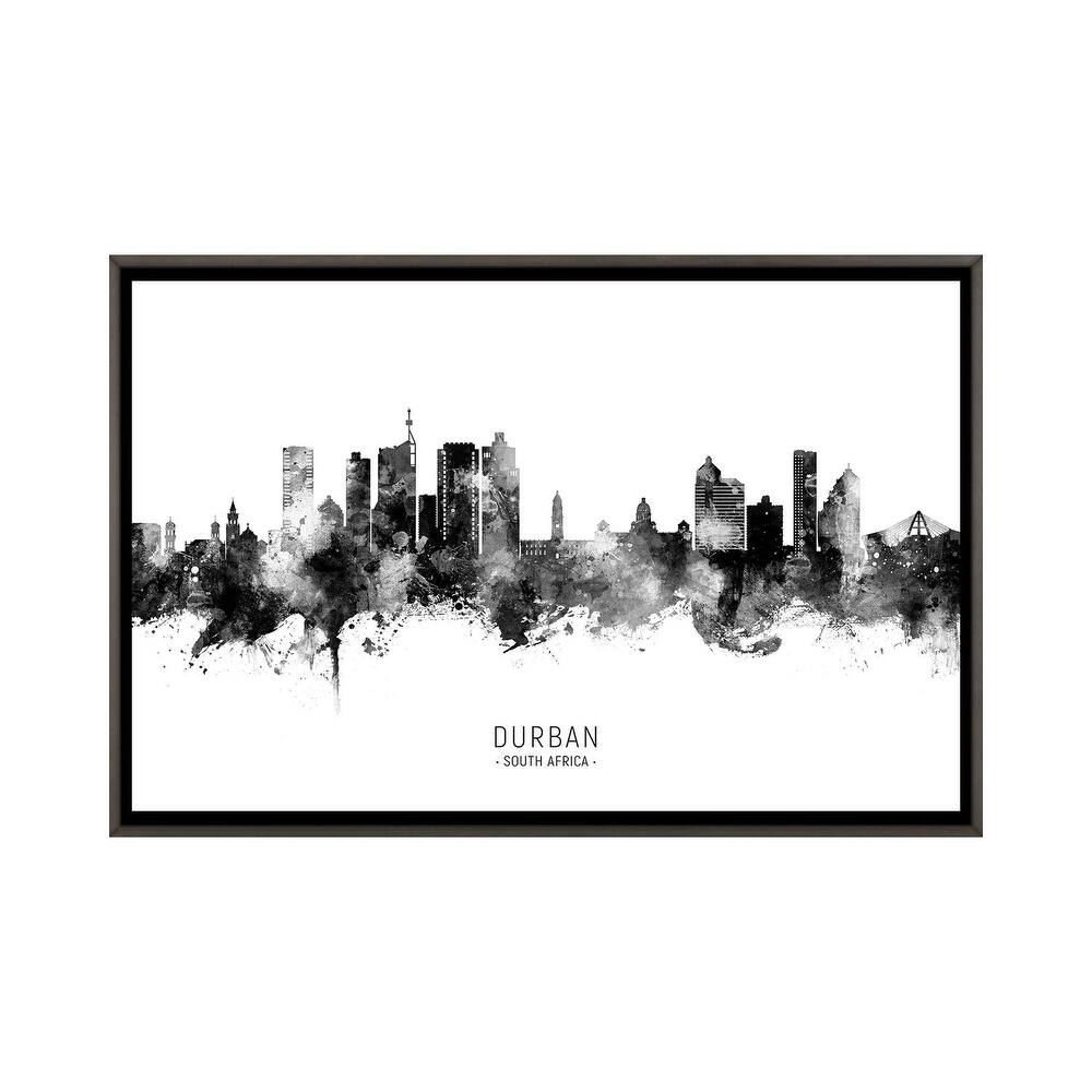 iCanvas "Durban South Africa Skyline Name Bw" by Michael Tompsett Framed