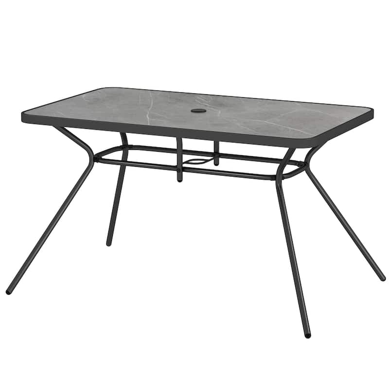 Patio Rectangle Dining Table Outdoor Metal Table w/ Umbrella Hole - Black