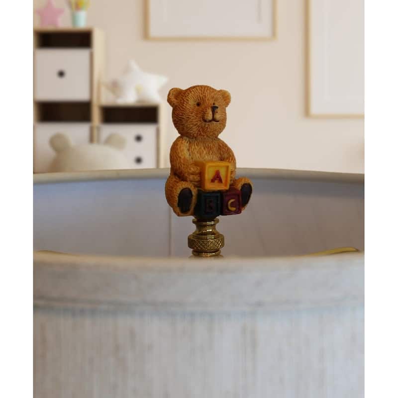 Teddy Bear Decorative Lamp Finial Antique Brass Base, 2.75"h