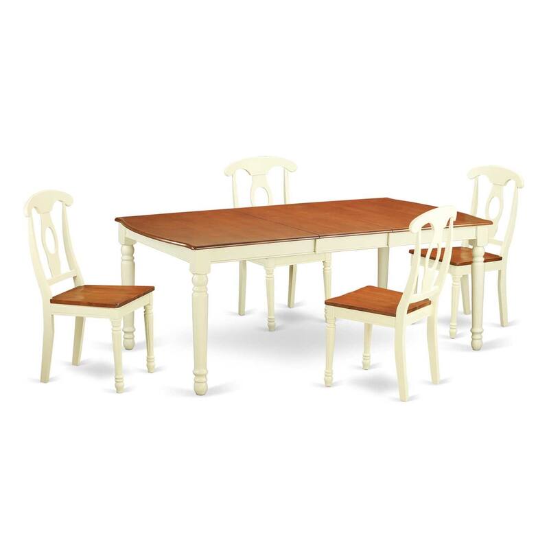 Rustic Dining Room Set - 5 Piece Table & Chair Set - Kitchen Table with Leaf - Buttermilk & Cherry Finish
