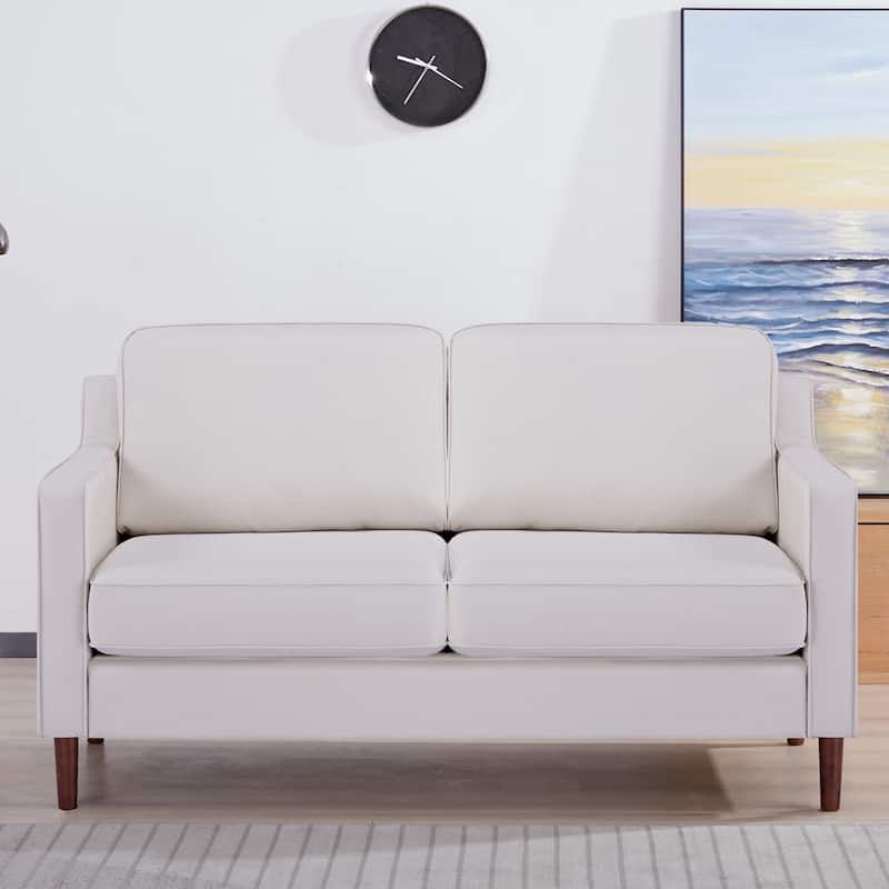 Artdeco Home - Sedona Modern Loveseat Sofa, Faux Linen / Vegan Leather Couch