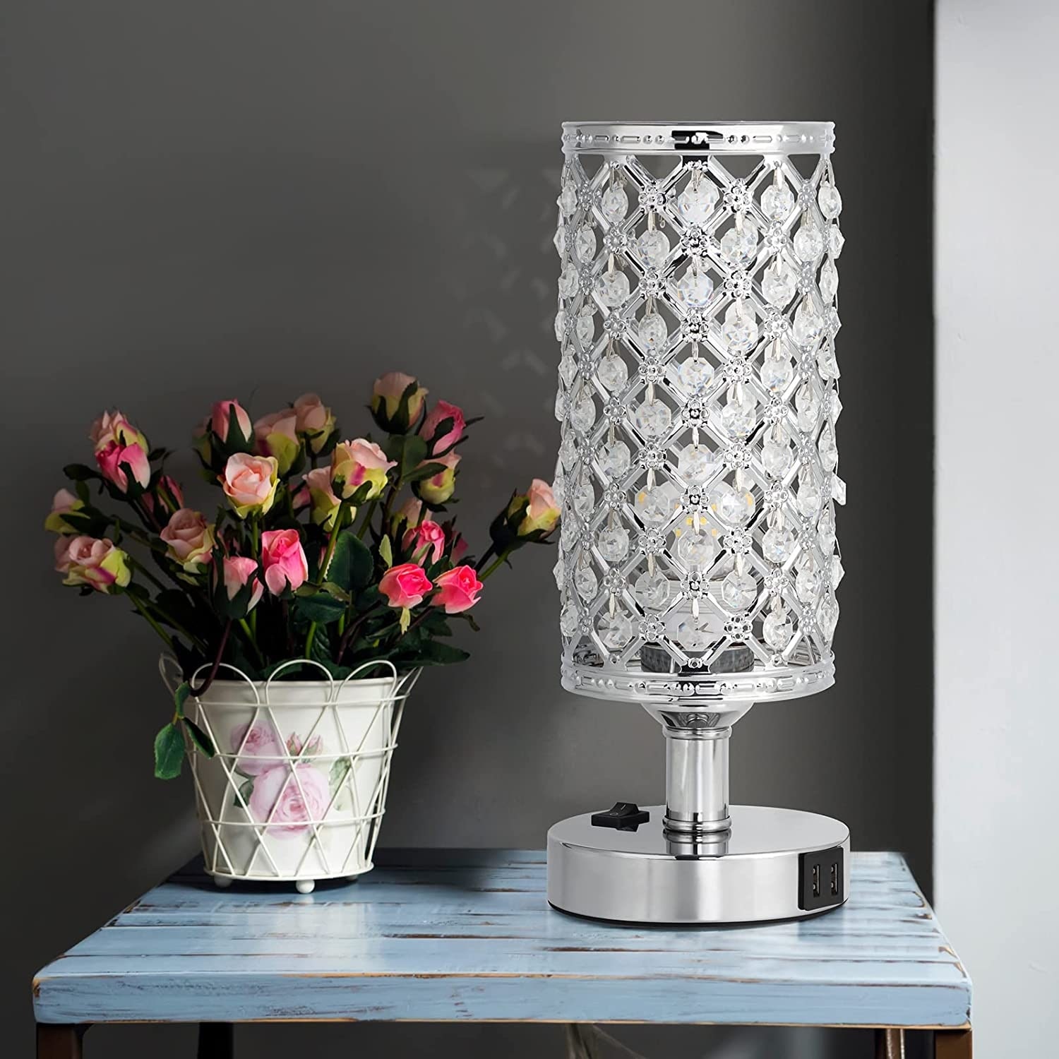 Crystal table lamp with usb port deals