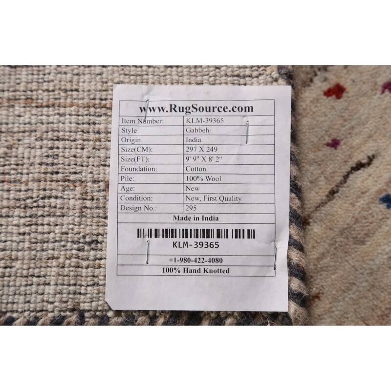 Tribal Gabbeh Indian Area Rug Hand-Knotted Oriental Beige Wool Carpet - 8'2" x 9'9"