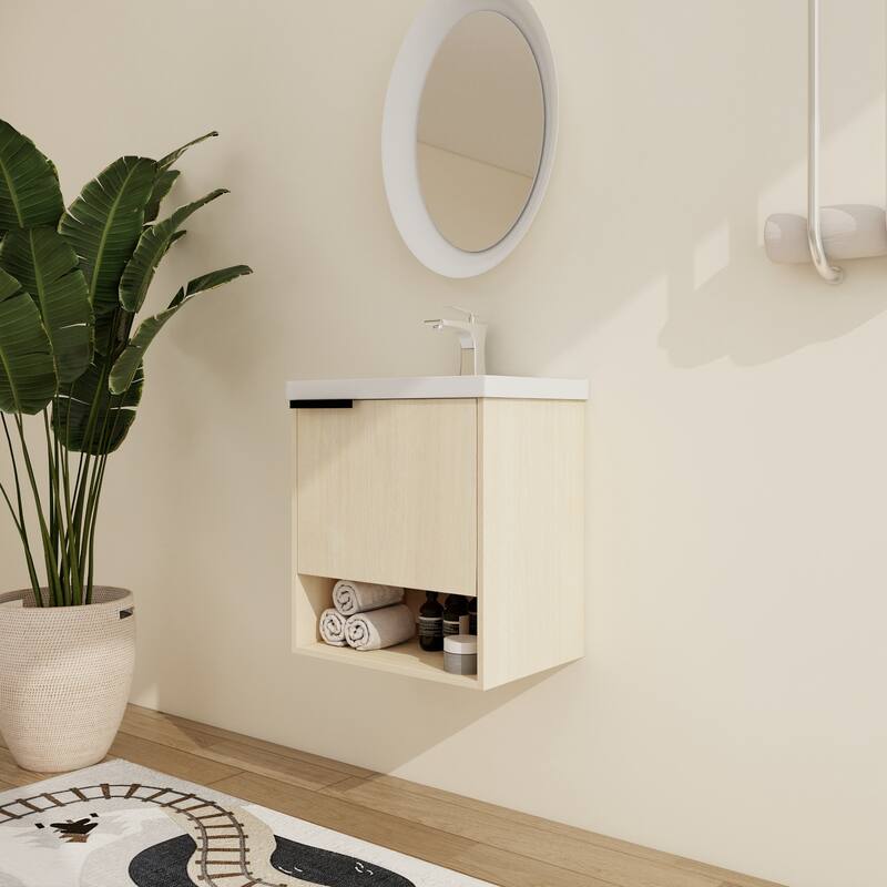 Malwee 16"/20" Floating Bathroom Vanity, Mini Wall Mounted Bathroom Vanity with Ceramic Sink and Soft Close Door