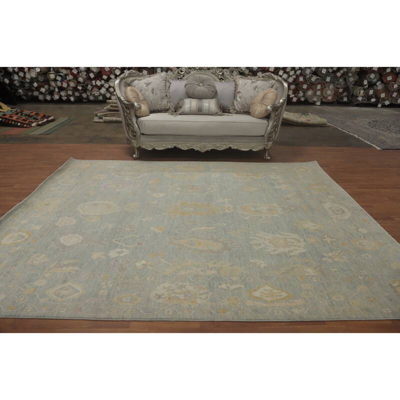 All-Over Gray Floral Oushak Vegetable Dye Area Rug, Floral geometric Carpet - 9' 11'' X 8' 3''