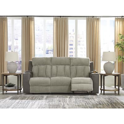 Signature Design by Ashley Stately Check Gray Power Reclining Sofa - 87"W x 42"D x 44"H