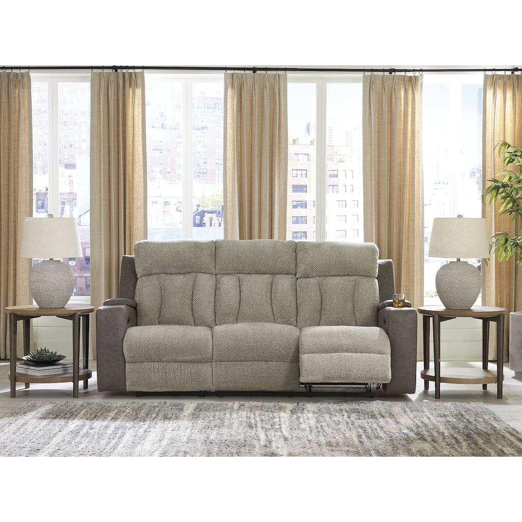 Signature Design by Ashley Stately Check Gray Power Reclining Sofa - 87"W x 42"D x 44"H