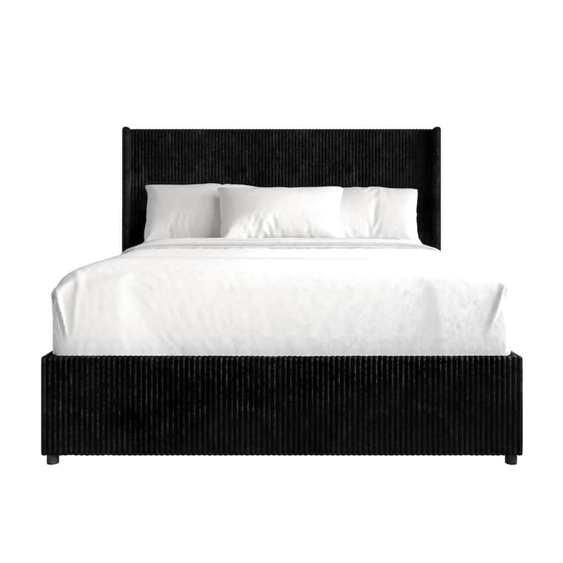 CraftPorch Luxury Wingback Platform Lift Up Storage Bed - Black - Queen