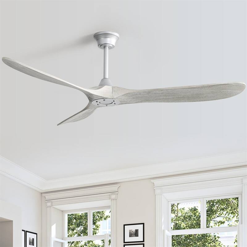 52''/60" Large Ceiling Fan without Lights, Remote Control and Reversible Motor Included, 3 Wood Blades - Silver with Light-grey Blades - 60 Inch