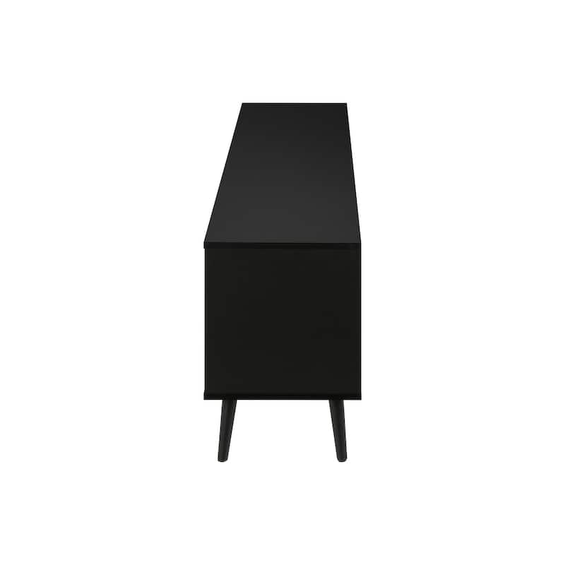 Modern 72" TV Console, Media Storage Cabinet with Slanted Groove Doors, Black Wood Legs