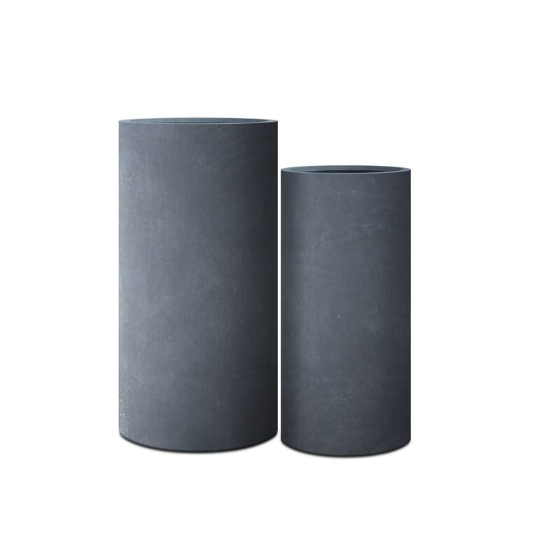 Kante 23.6", 18.9"H Charcoal Finish Concrete/Fiberglass Modern Planters (Set of 2) - Charcoal