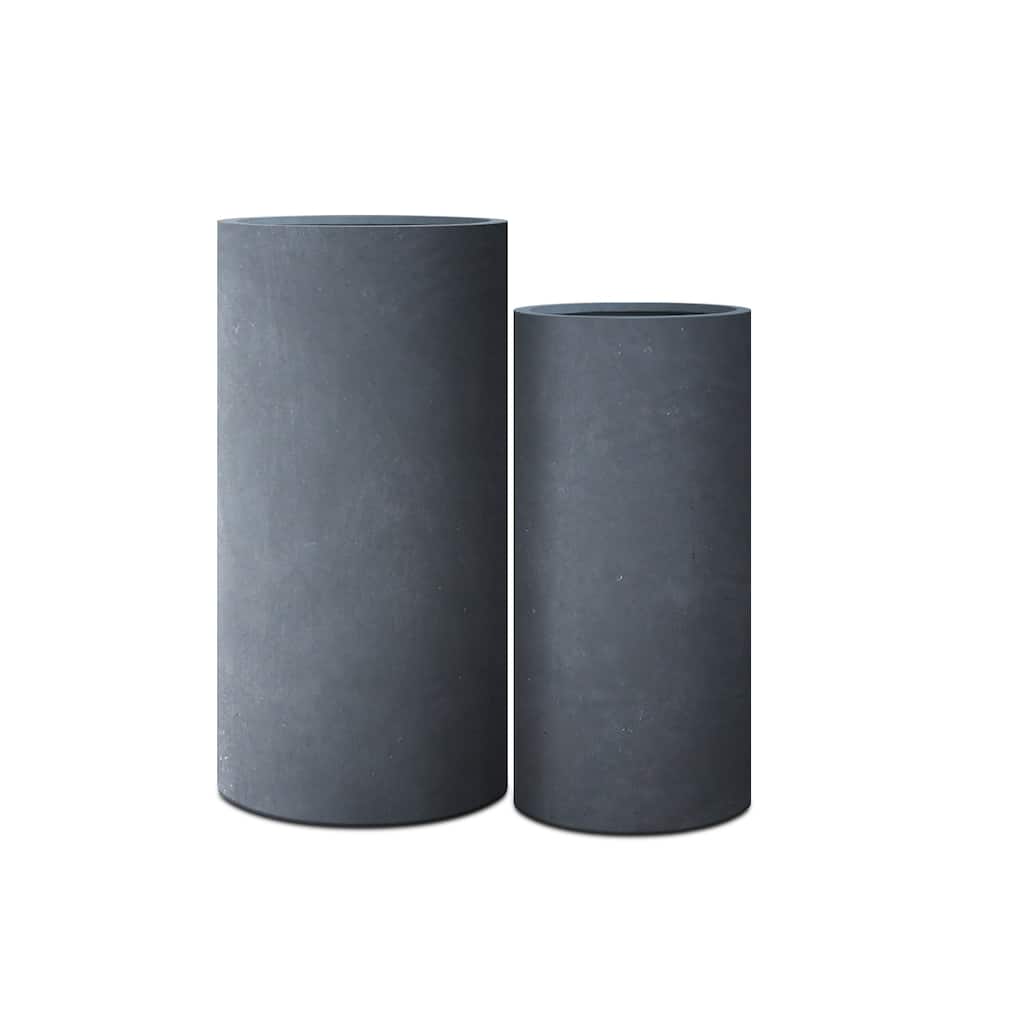 Kante 23.6", 18.9"H Charcoal Finish Concrete/Fiberglass Modern Planters (Set of 2)
