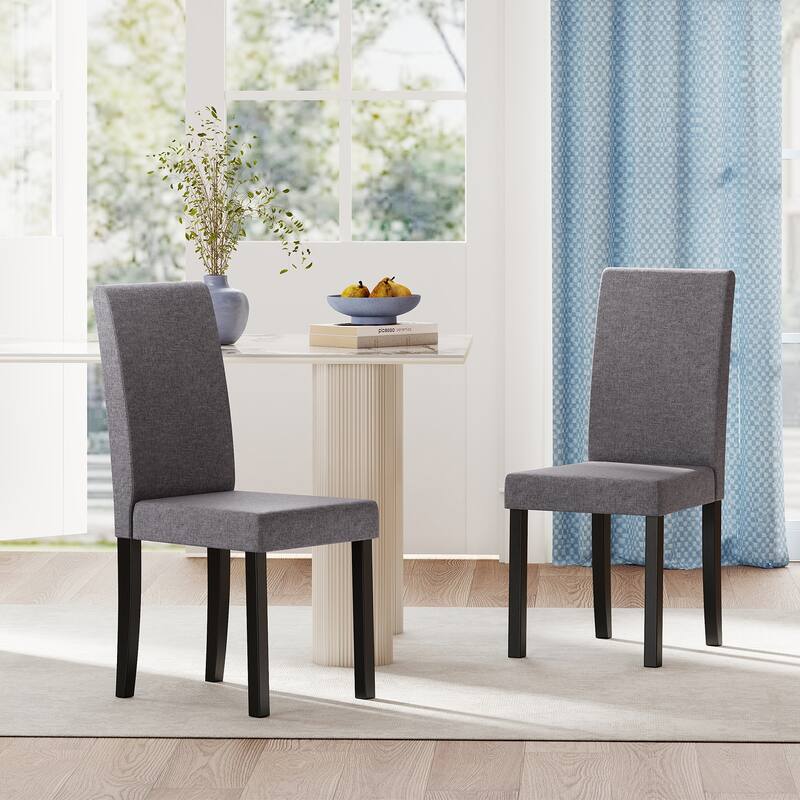Set of 2 Modern Rubber Wood Dining Chairs with Faux Linen Upholstery and Cushioned Seats - 17" x 22" x 35.5" (L x W x H) - DarkGrey