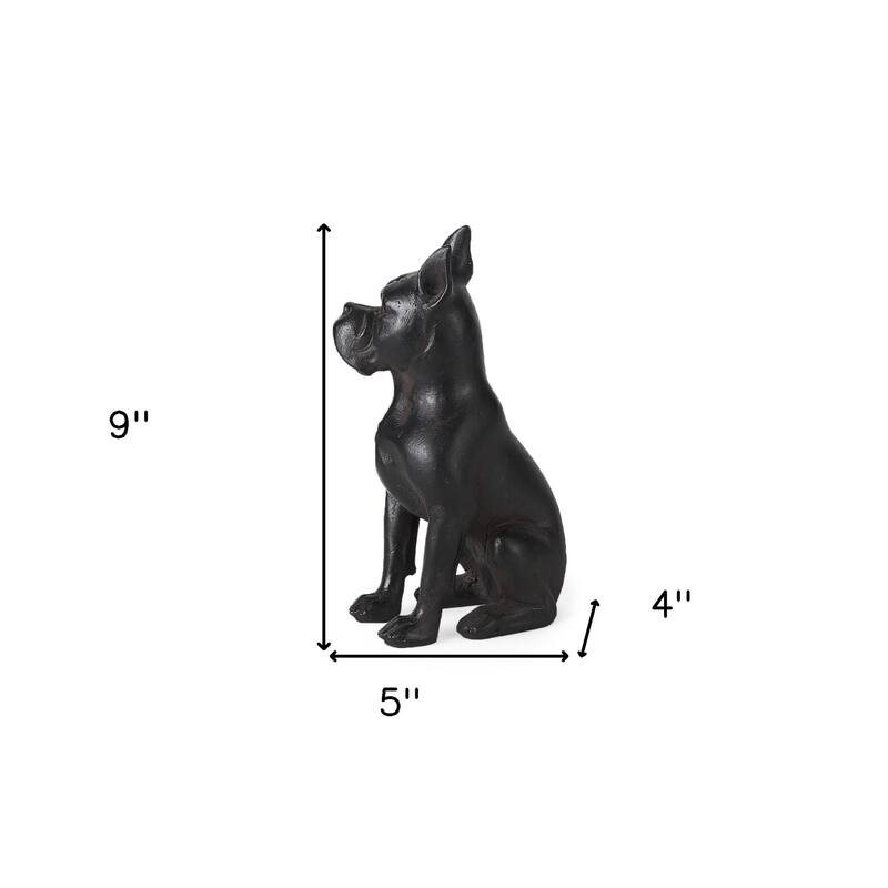 HomeRoots 9" Black Resin Bull Dog Tabletop Sculpture - 5" W x 4" D x 9" H