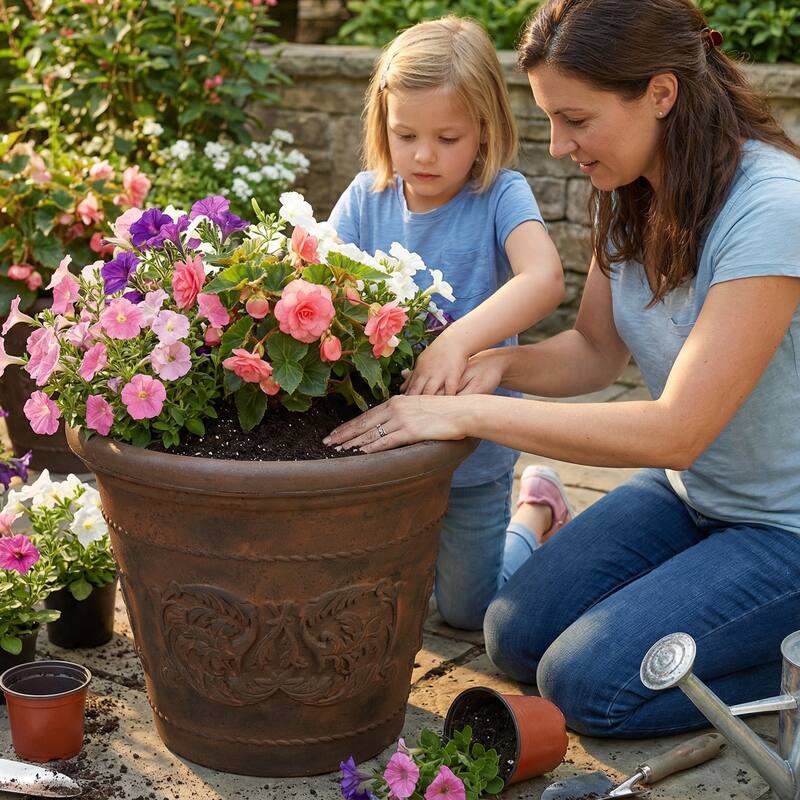 Sunnydaze Arabella Polyresin Large Round Outdoor Planter