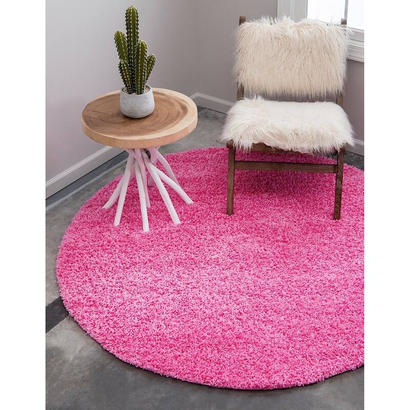 Shag Laurian Collection Area Rug - 8'2" Round - Taffy Pink