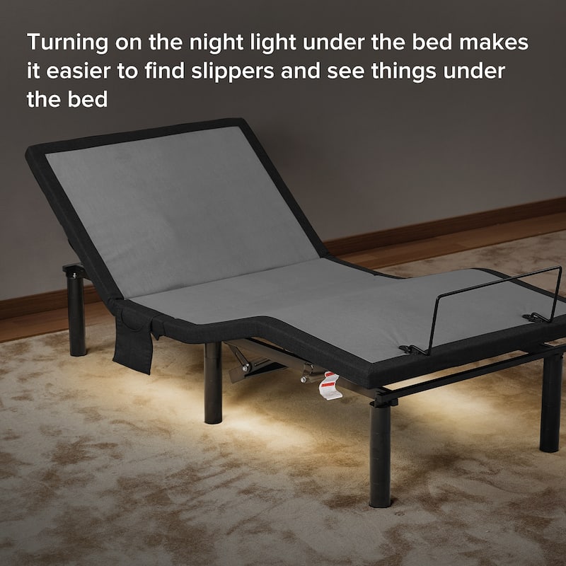 Ergonomic Twin XL Size Adjustable Bed, Zero Gravity Base for Stress Management w/Head and Foot Incline - Grey