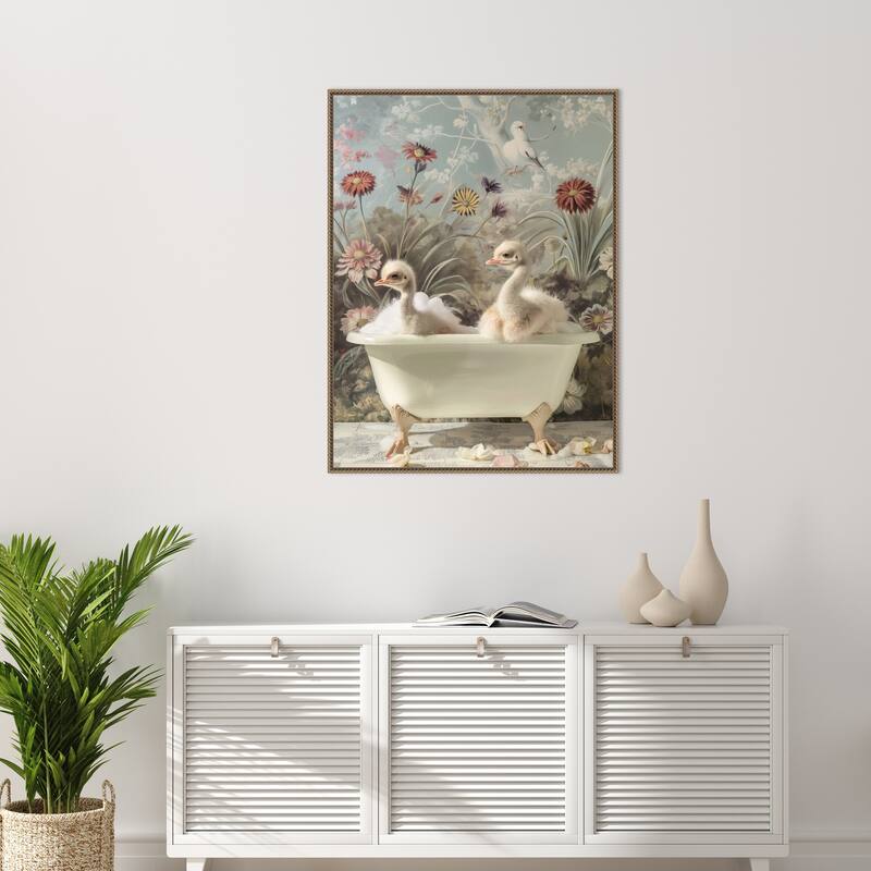 Ostrich Bubble Bliss by Niky Rahner Framed Canvas Wall Art
