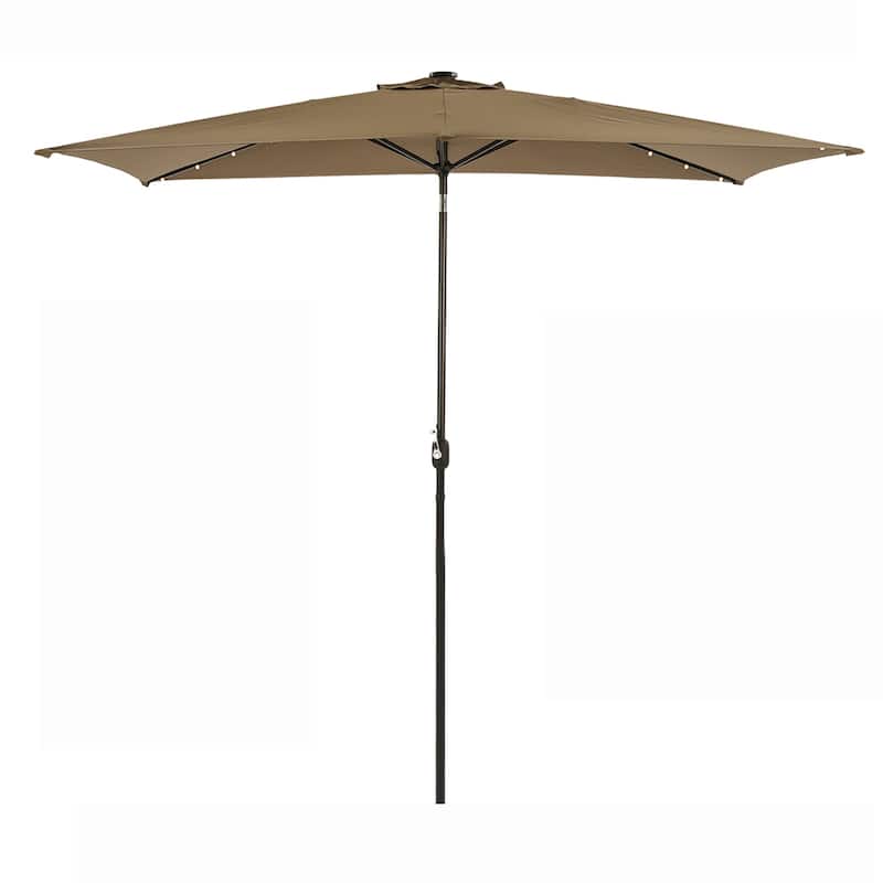 10 ft.LED Aluminum Rectanglar Market Patio Umbrella - Tan