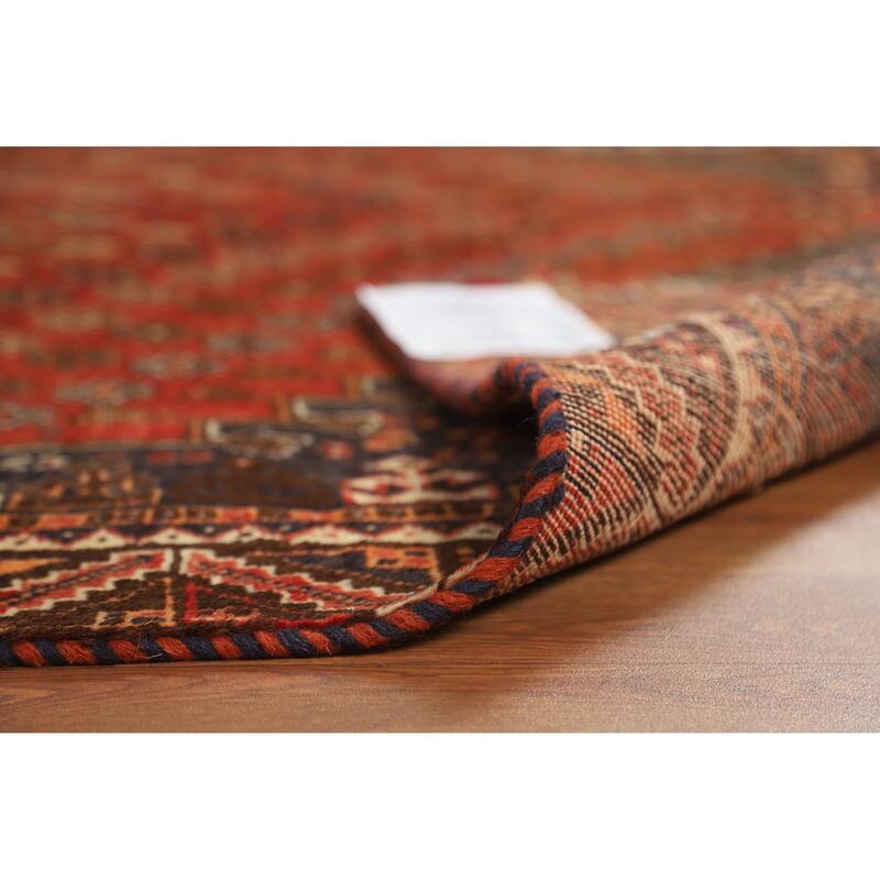 Hand Knotted Oriental 100% Wool Carpet Traditional Medallion Oranges & Rust Qashqai Area Rug - 8' 1'' X 5' 0''