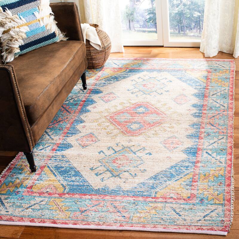 SAFAVIEH Handmade Saffron Miesha Modern Tribal Cotton Rug - 3' x 5' - Cream/Blue