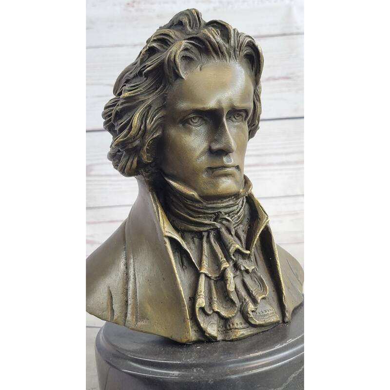 Ludwig Van Beethoven Bronze Metal Bust Sculpture Statue On Marble Base