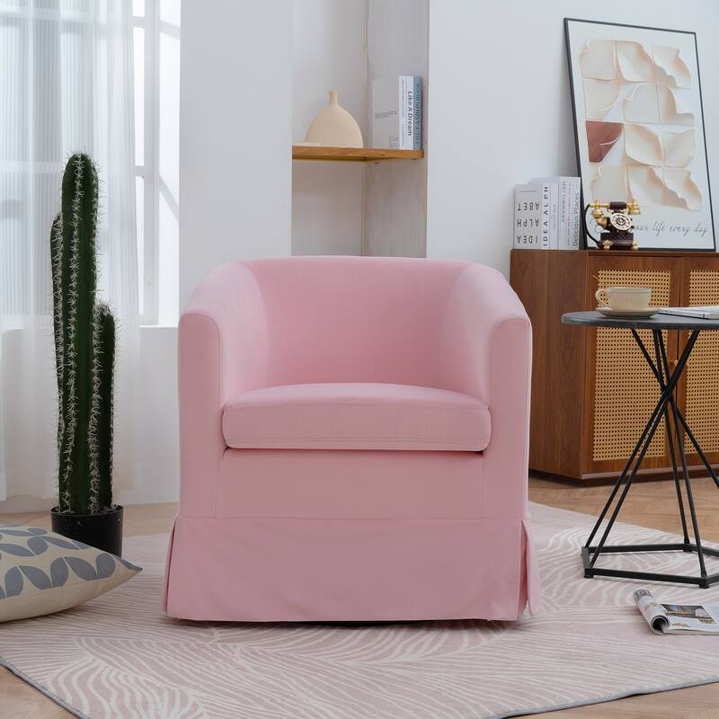 Solid Wood Frame Padded Seat Swivel Chair. - Pink