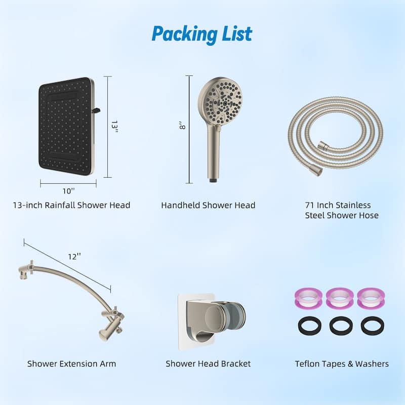 High Pressure 13" Luxury Rain Showerhead&10-mode Handheld Shower Combo