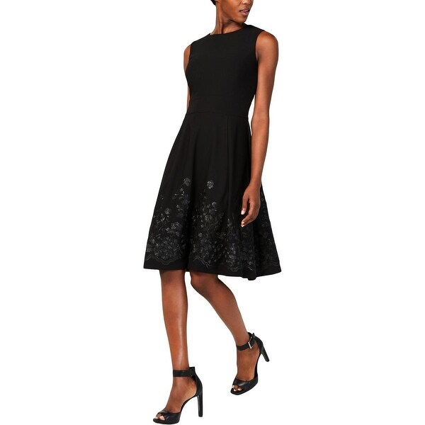 calvin klein embroidered fit and flare dress