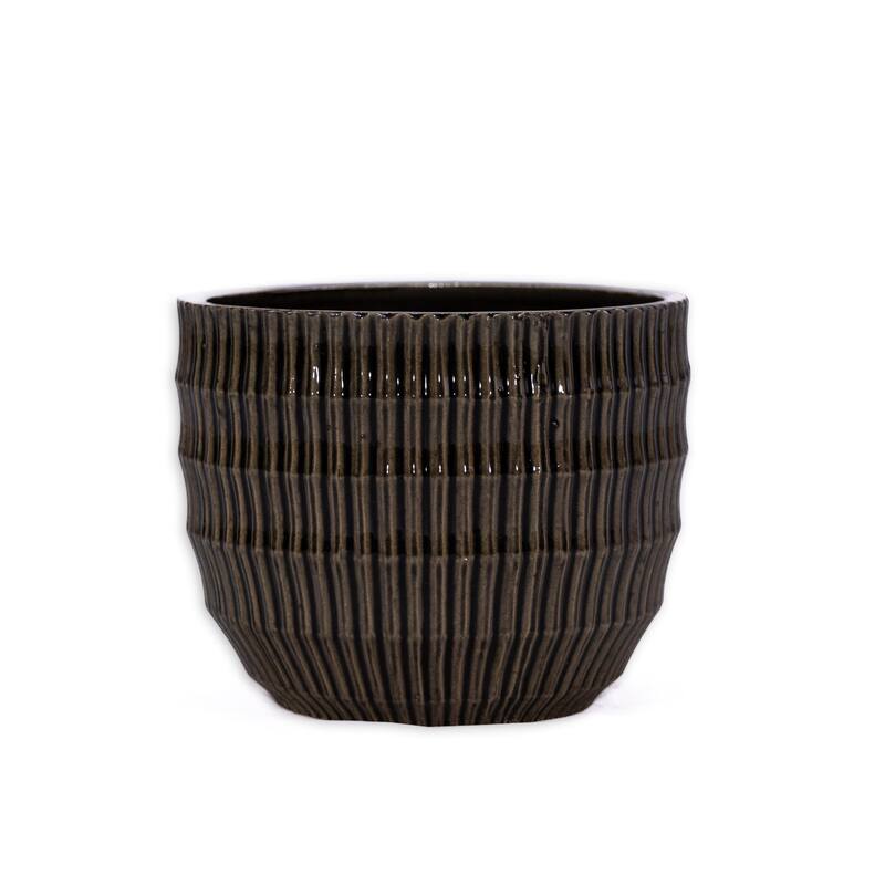 Espresso Brown Ceramic Planter Set of 4 - 14.2" Square Modern Plant Pots with Drainage Holes