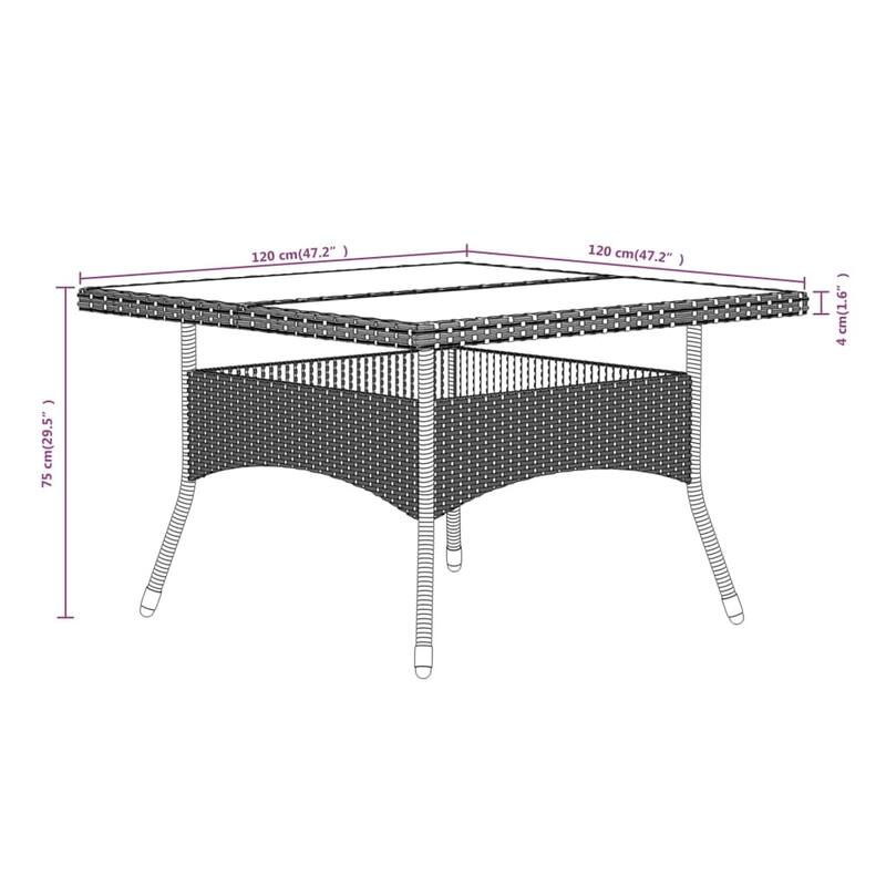 vidaXL Garden Dining Set Black Poly rattan Standard Removable Covers - 47.2 x 47.2 x 29.5 in