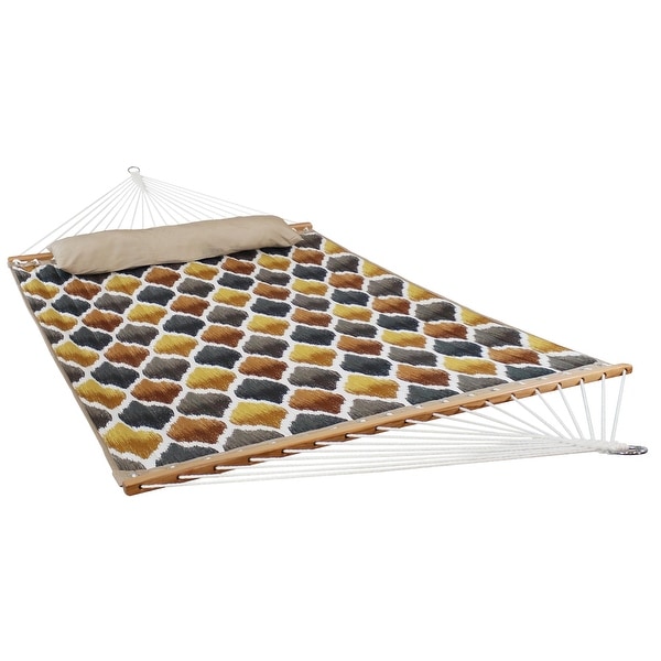Quilted Double Fabric Hammock with Spreader Bars - Gold and Bronze Quatrefoil - Hammock ONLY