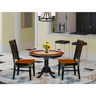 3-Piece Black and Cherry Finish Solid Wood Top - Dining Room Set - Seats 4