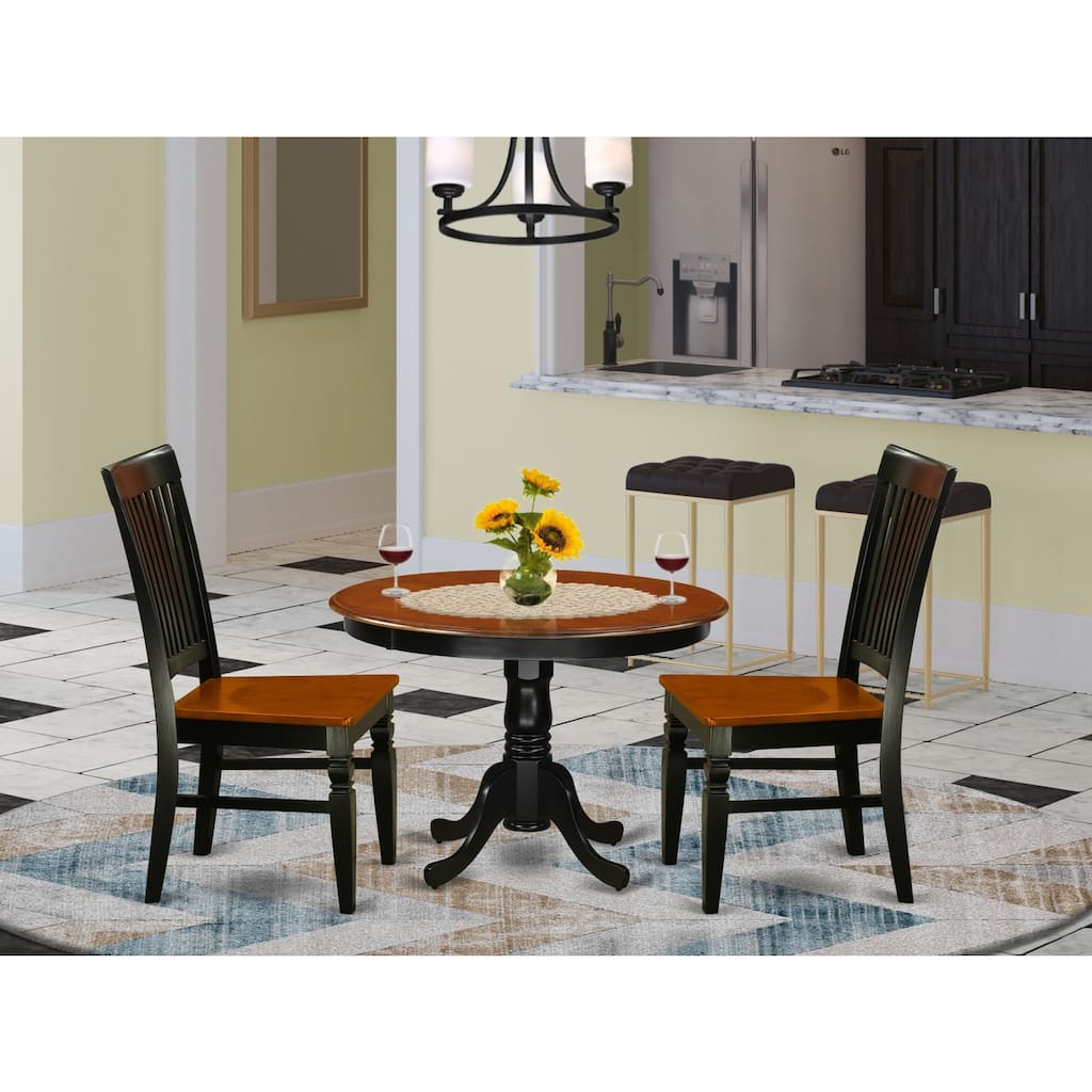 3-Piece Black and Cherry Finish Solid Wood Top - Dining Room Set - Seats 4